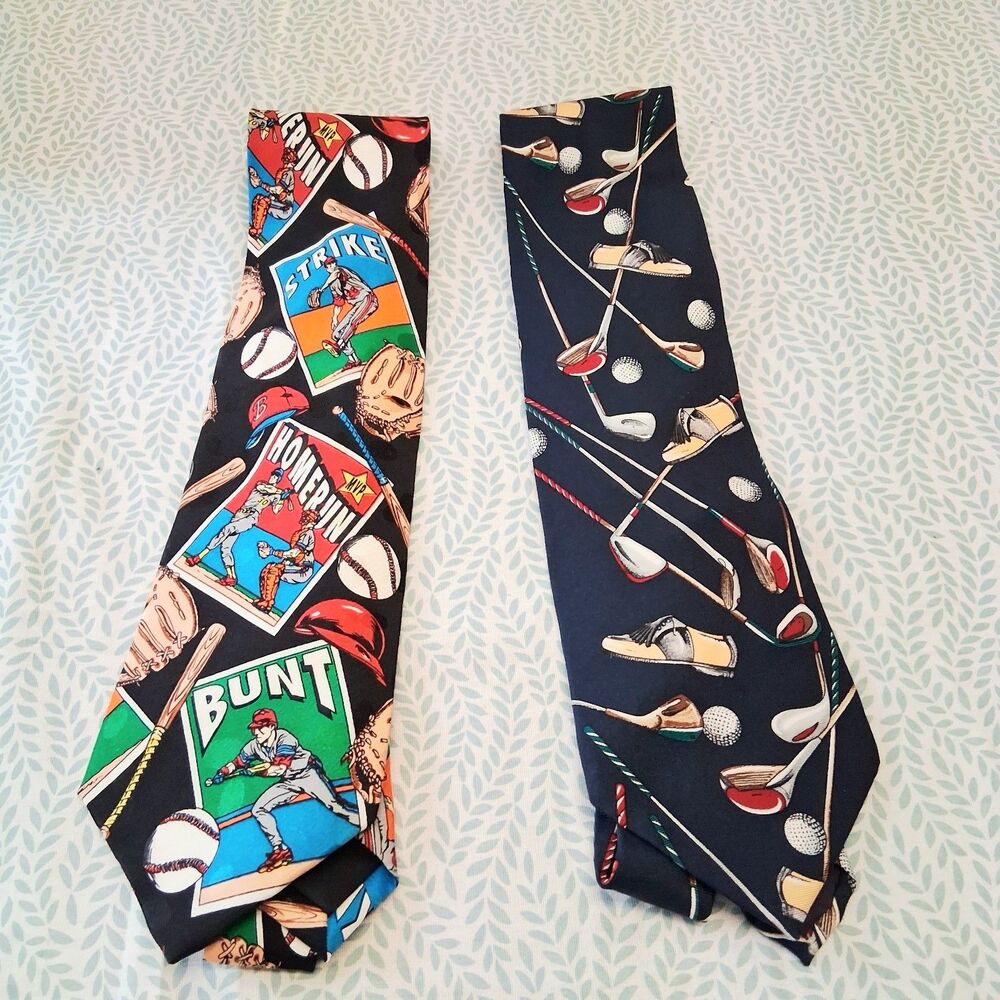 Vintage Novelty Silk Tie Lot Sports Themed Golf Baseball 4x57